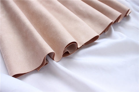 Suede High Waist Midi Skirt Vintage Style Elastic Ladies A-Line Skirt