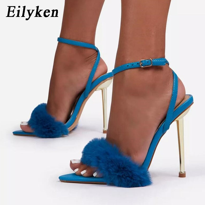 Sandals Sexy Open Toe Furry Fur Summer High-Heeled