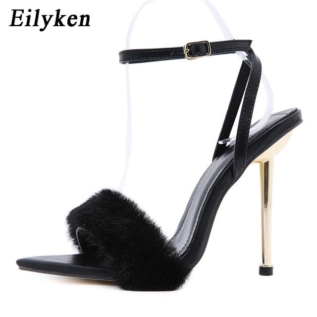 Sandals Sexy Open Toe Furry Fur Summer High-Heeled