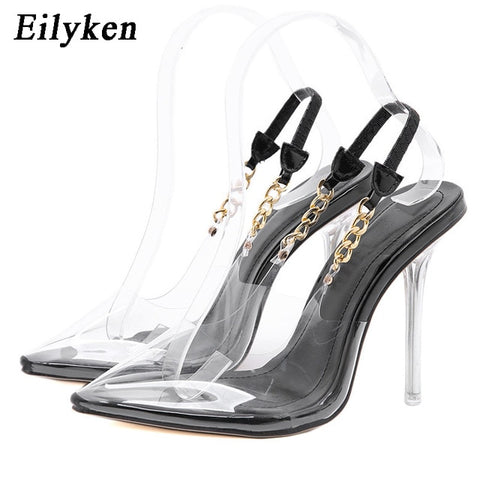 Pointed Toe Chain Design Crystal Heel Ladies Shoes Stiletto High Heels Dress Shoes