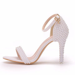 Crystal Queen Bride Wedding Shoes Fashion White Shoes Ankle Strap