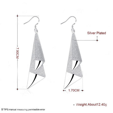 Silver Frosted Long Geometric Drop Earrings Charm Jewelry