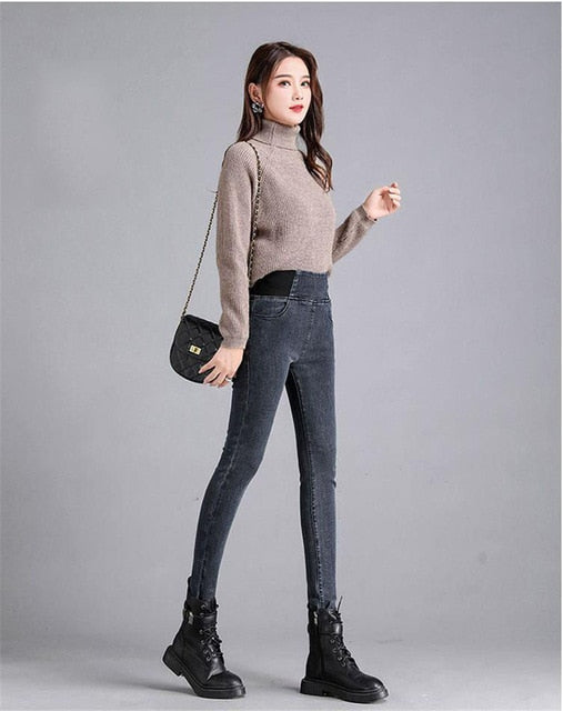 Slim Jeans For Skinny High Waist Jeans Woman Blue Denim Pencil