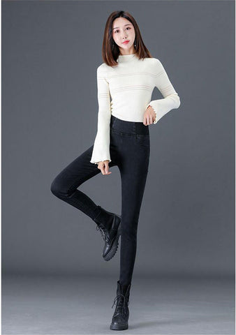 Slim Jeans For Skinny High Waist Jeans Woman Blue Denim Pencil