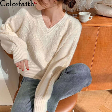 Women's Sweaters V-Neck Pullovers Minimalist Short Knitted Vintage