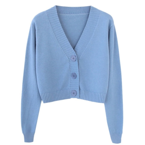 Long Sleeve Sweater Cardigan Sexy V-Neck Button Down Cropped Jacket