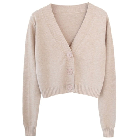 Long Sleeve Sweater Cardigan Sexy V-Neck Button Down Cropped Jacket