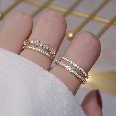 Double Layer Pave Inlaid CZ Open Ring