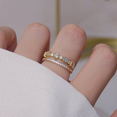 Double Layer Pave Inlaid CZ Open Ring