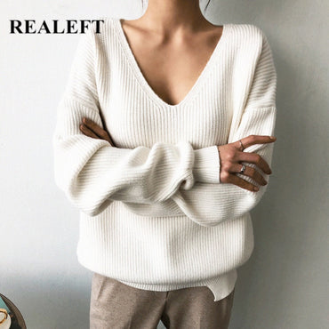 Chic Pullover Loose Long Sleeve Minimalism Knitted Sweater