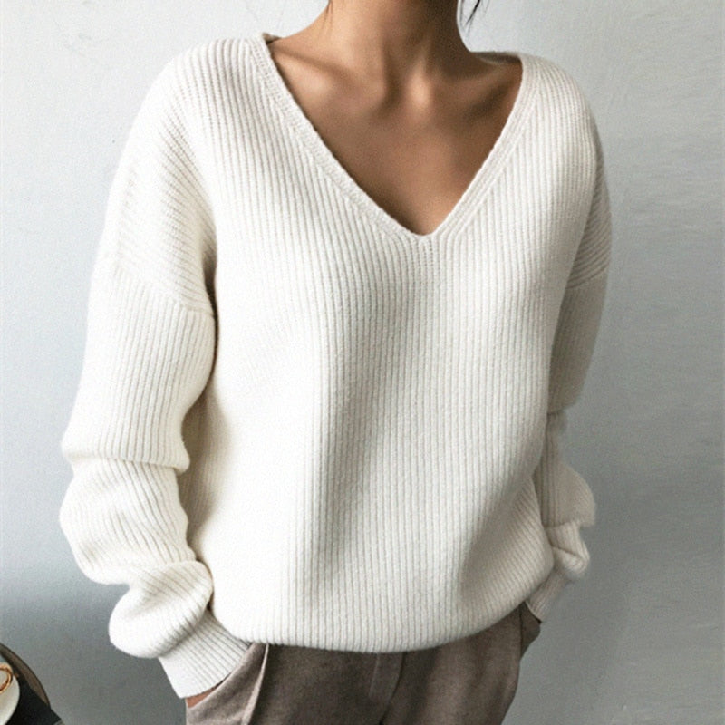 Chic Pullover Loose Long Sleeve Minimalism Knitted Sweater