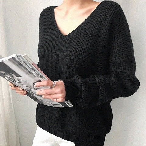 Chic Pullover Loose Long Sleeve Minimalism Knitted Sweater