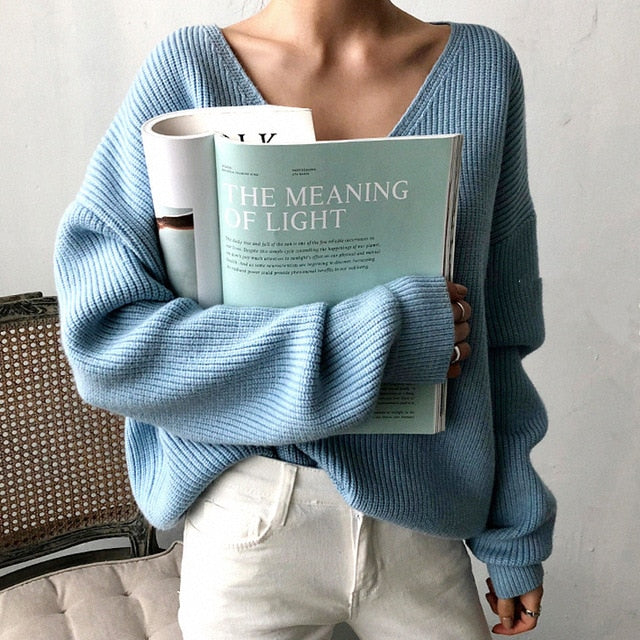 Chic Pullover Loose Long Sleeve Minimalism Knitted Sweater