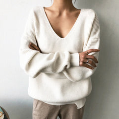 Chic Pullover Loose Long Sleeve Minimalism Knitted Sweater