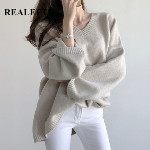Casual Sweater Vintage Long Sleeve Loose Style Solid