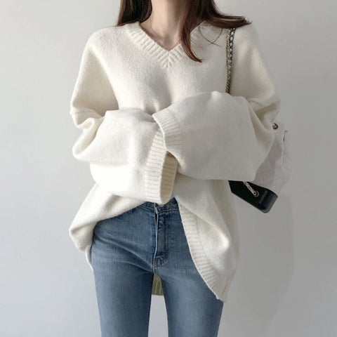 Casual Sweater Vintage Long Sleeve Loose Style Solid