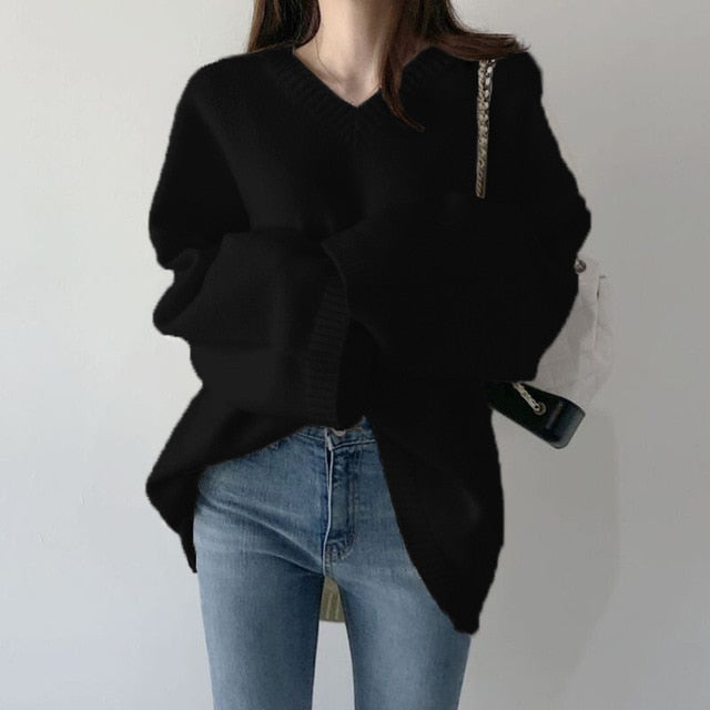 Casual Sweater Vintage Long Sleeve Loose Style Solid