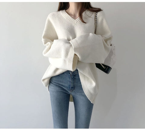 Casual Sweater Vintage Long Sleeve Loose Style Solid