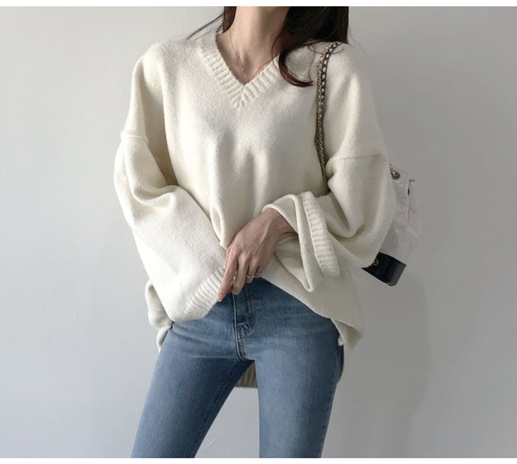 Casual Sweater Vintage Long Sleeve Loose Style Solid