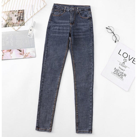 high waist skinny jeans Pencil Pants Casual black blue gray fashion