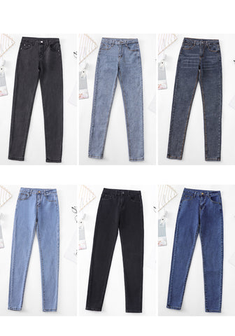 high waist skinny jeans Pencil Pants Casual black blue gray fashion