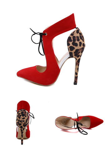 High Heels Red Leopard Shoes Women Pumps Wedding Lady Pointed Toe