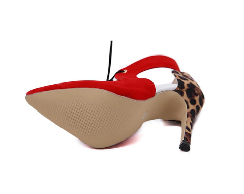 High Heels Red Leopard Shoes Women Pumps Wedding Lady Pointed Toe