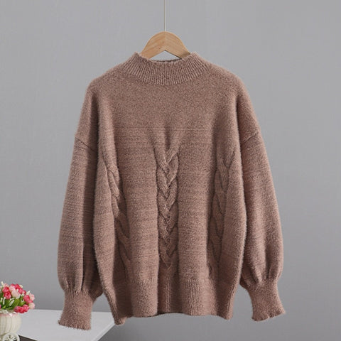 Pullover Sweater Mink cashmere Crew Neck Pullover Tops Chic
