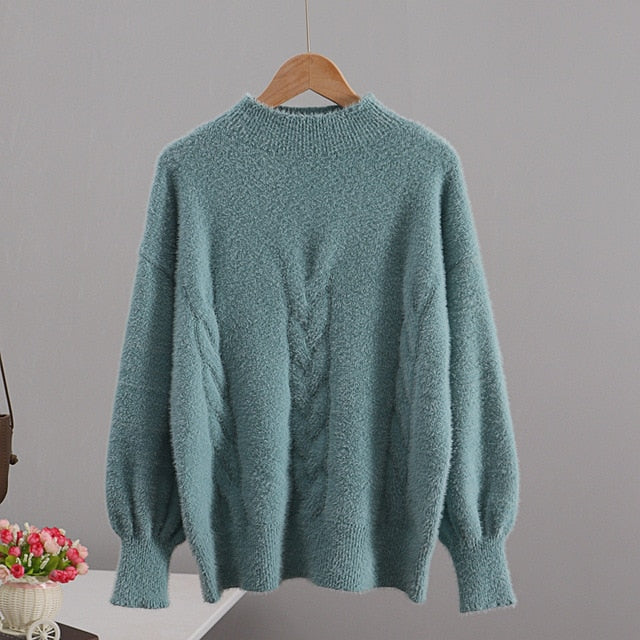 Pullover Sweater Mink cashmere Crew Neck Pullover Tops Chic