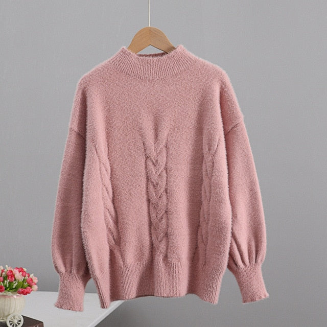 Pullover Sweater Mink cashmere Crew Neck Pullover Tops Chic