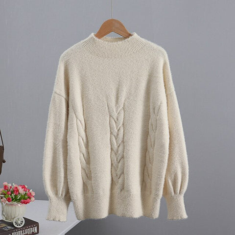 Pullover Sweater Mink cashmere Crew Neck Pullover Tops Chic