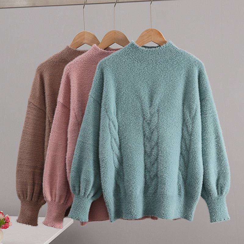 Pullover Sweater Mink cashmere Crew Neck Pullover Tops Chic