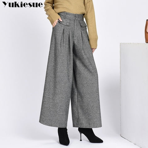 pants female high waist pleated wide leg pants capris for women trousers
