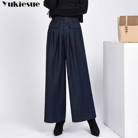 pants female high waist pleated wide leg pants capris for women trousers