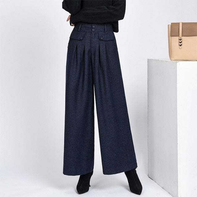 pants female high waist pleated wide leg pants capris for women trousers