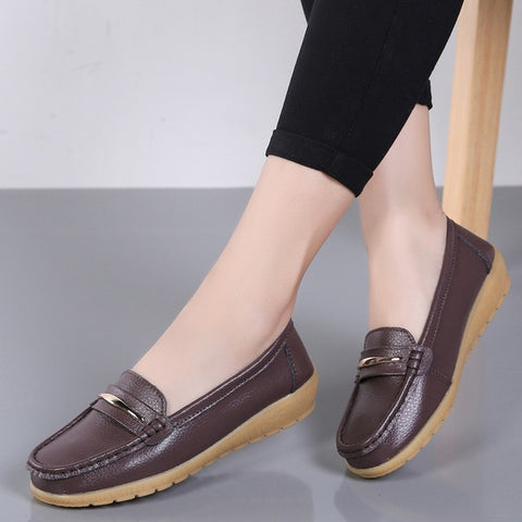 Genuine Leather Shoes Slip On Women Flats Moccasins Women's Loafers