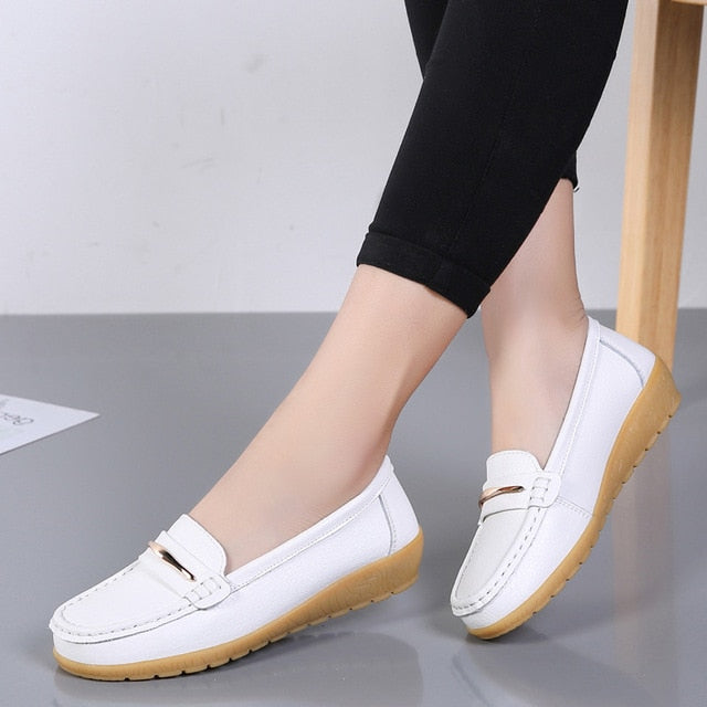 Genuine Leather Shoes Slip On Women Flats Moccasins Women's Loafers