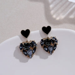 Trendy Grey Crystal Love Heart Dangle Earrings Sweet Fashion Jewelry