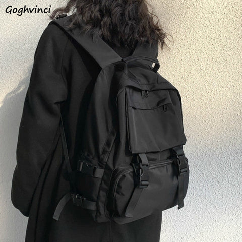 Backpack Large Capacity Button Travel Bag Solid Simple