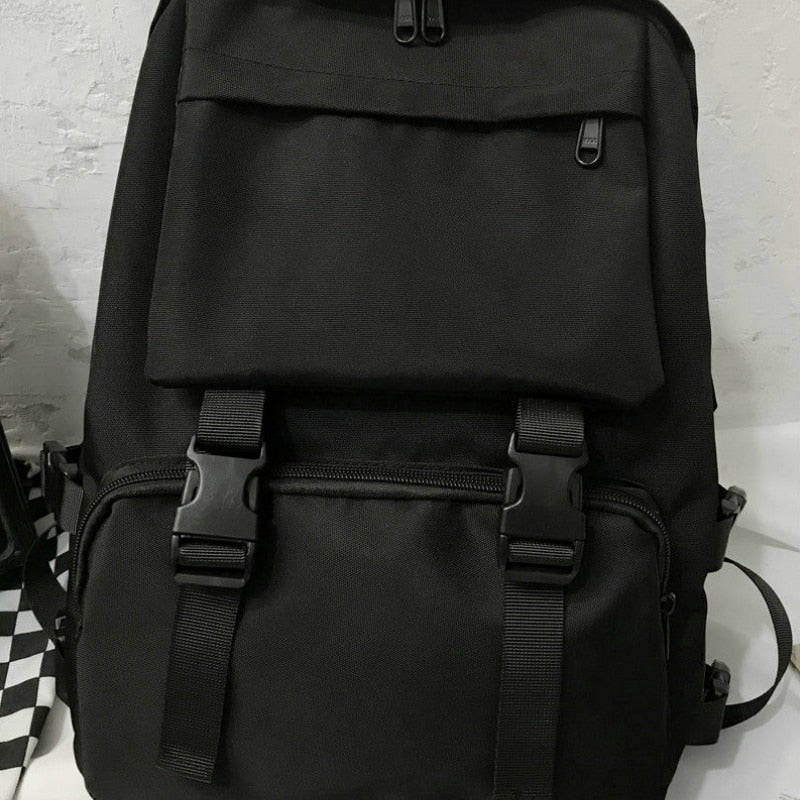 Backpack Large Capacity Button Travel Bag Solid Simple