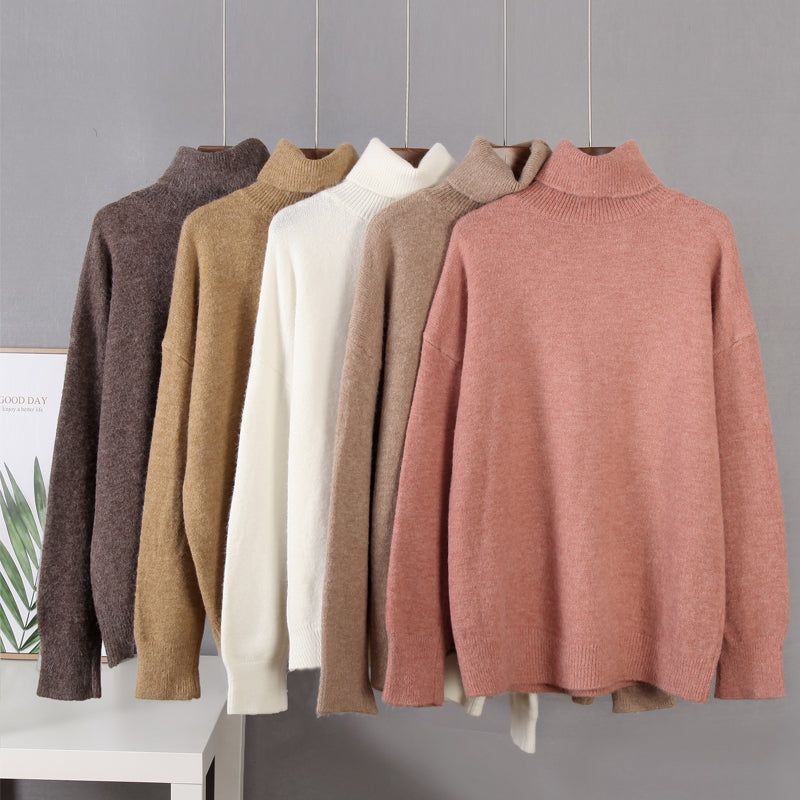 turtle Neck Solid Sweater Elegant Soft Warm Knitted Pullovers Basic