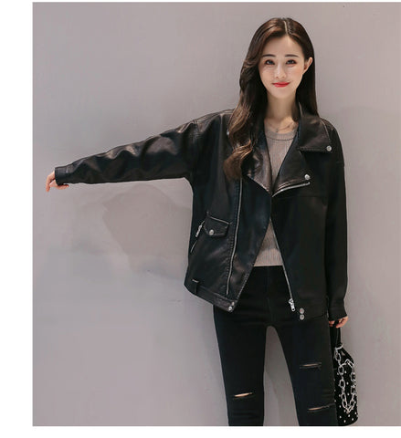 Loose Faux Leather Jacket BF Oversized Soft Pu Leather Outerwear
