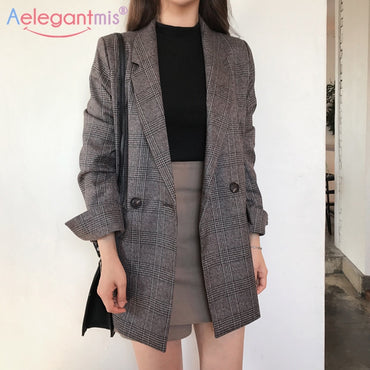 Elegant Plaid Blazers and Jackets Work Office Lady Vintage
