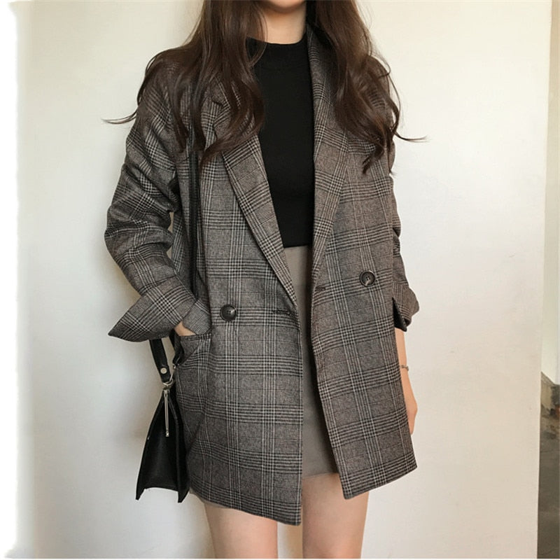 Elegant Plaid Blazers and Jackets Work Office Lady Vintage