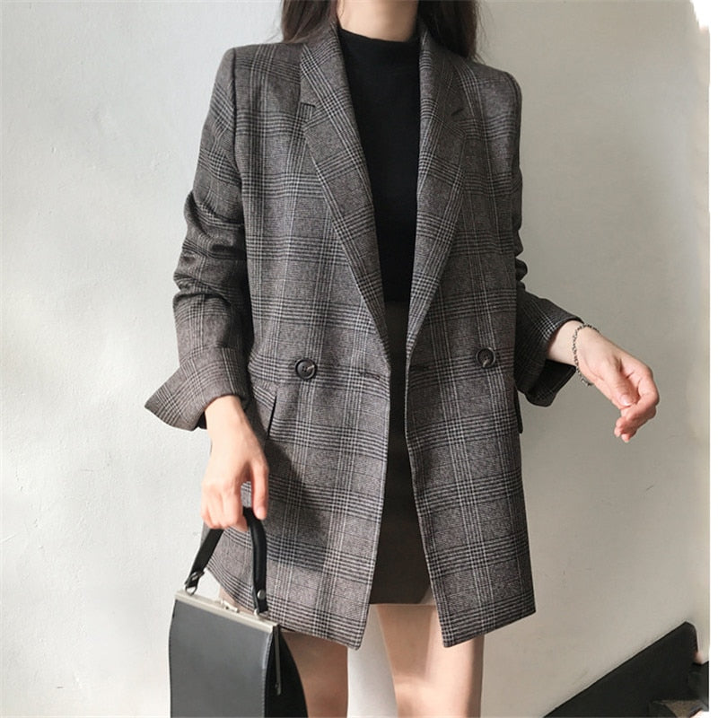 Elegant Plaid Blazers and Jackets Work Office Lady Vintage