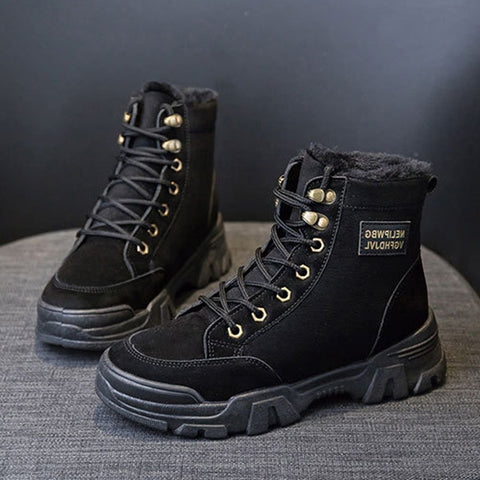Ladies Boots Round Toe Winter Women Shoes Lace-up Martin Ankle Boots