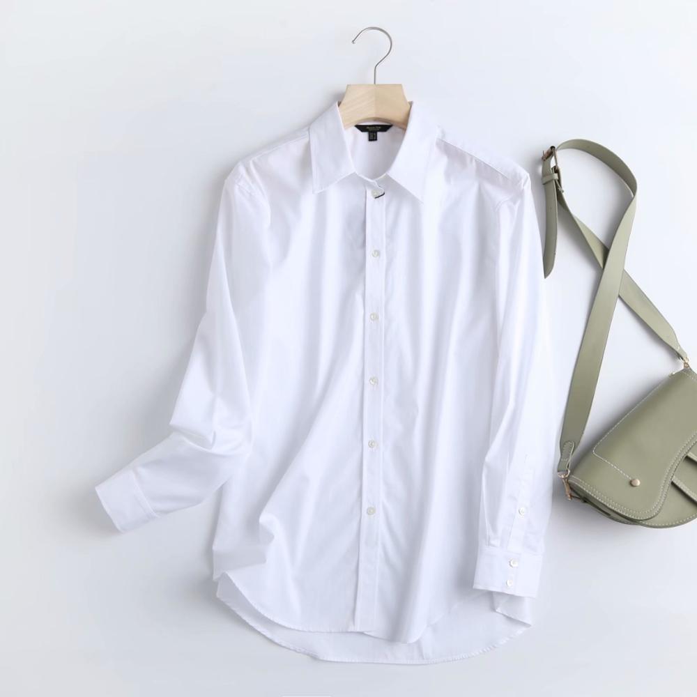 Style Office Lady Simple Fashion Poplin Solid White Blouse – lastrafashion
