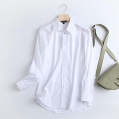 Style Office Lady Simple Fashion Poplin Solid White Blouse