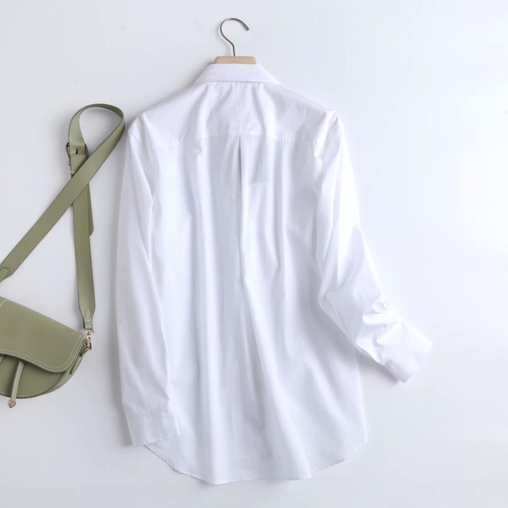 Style Office Lady Simple Fashion Poplin Solid White Blouse