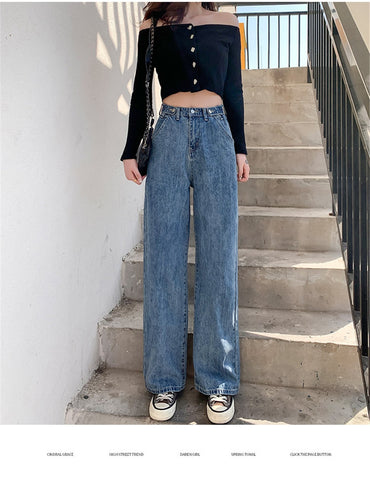 High Waist Clothes Wide Leg Denim Clothing Blue Streetwear Vintage